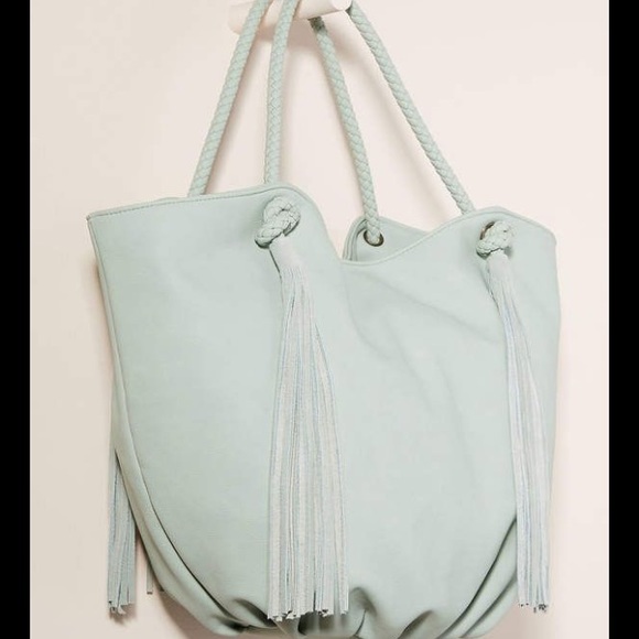 Anthropologie Handbags - Anthropologie Morgan Tasseled Tote Bag Purse Mint